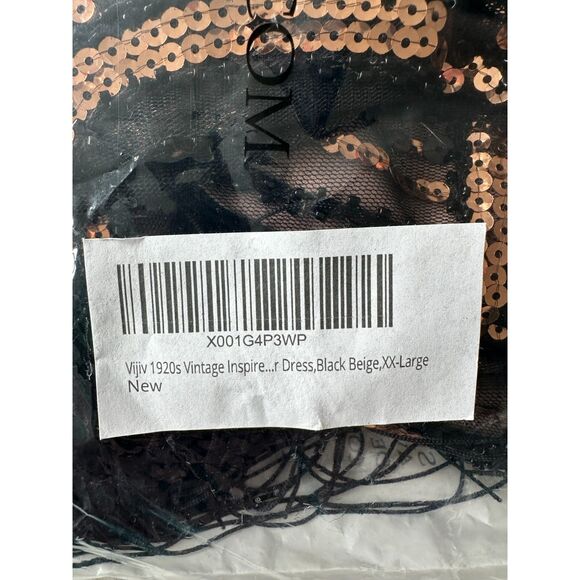 NWT Vijiv Sequin Beaded Vintage Inspired 1920s Dress Brown Black Fringe Size XXL - Picture 6 of 9